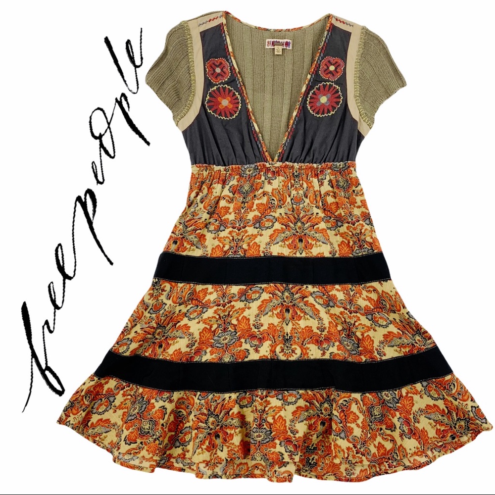 Free People Floral Tiered Fabric Ruffle Dress